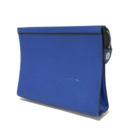 LOUIS VUITTON Clutch bag M30575  Taiga leather (stamped) cobalt LV logo embossed blue business bag Taiga Pochette Voyage MM mens Used