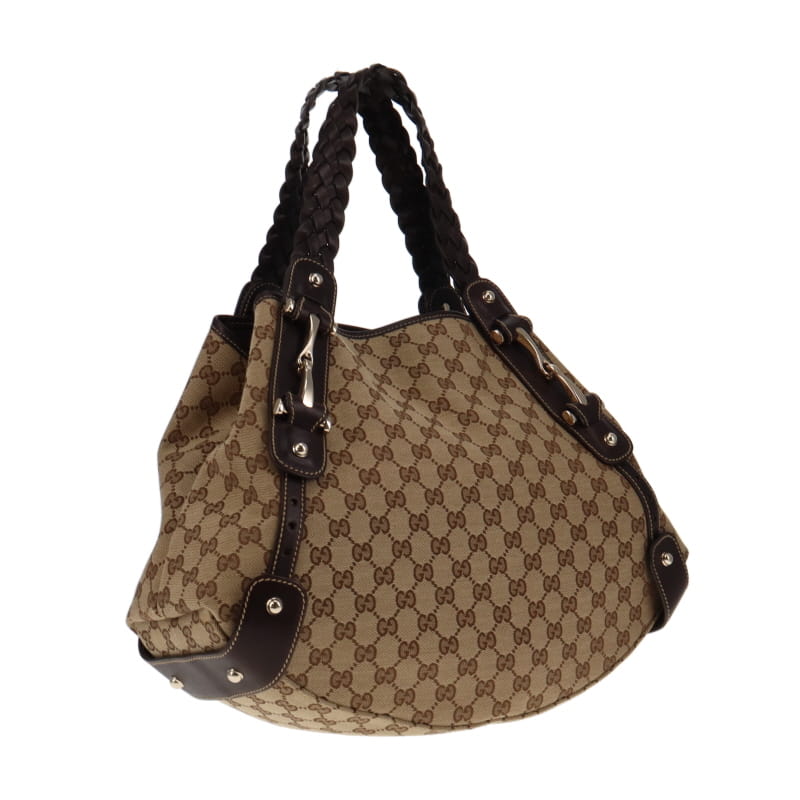 Gucci Brown Leather Canvas Shoulder Bag Style 4