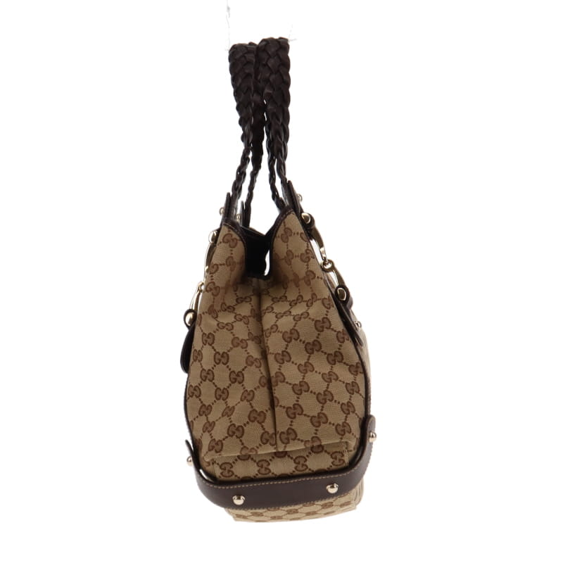 Gucci Brown Leather Canvas Shoulder Bag Style 4