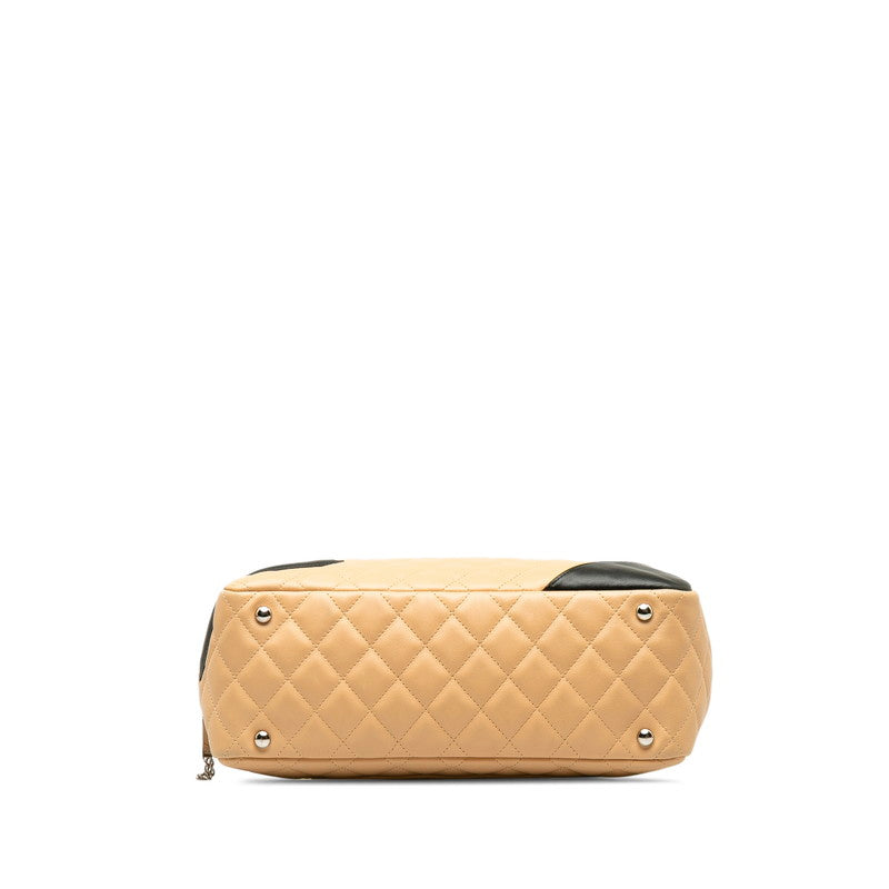 Chanel Cambon Cocomark Bowling Bag Handbag Mini Boston Bag Beige Leather  CHANEL