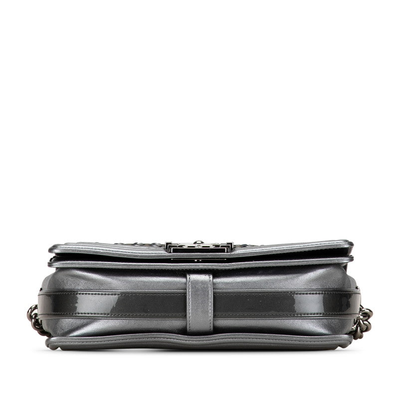 Chanel Boy Chanel 25 Chain Shoulder Bag Khaki Silver Leather   CHANEL