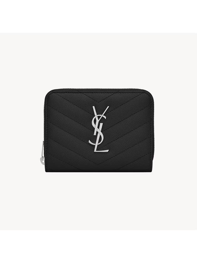 Luxury Saint Laurent Trending 2025 Matelasse Compact Zipper Leather Half Wallet Black