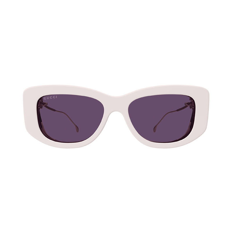 Gucci Sunglasses Rectangle Full Rim, Ivory/Gold Frame and Violet Lens GG1566S003