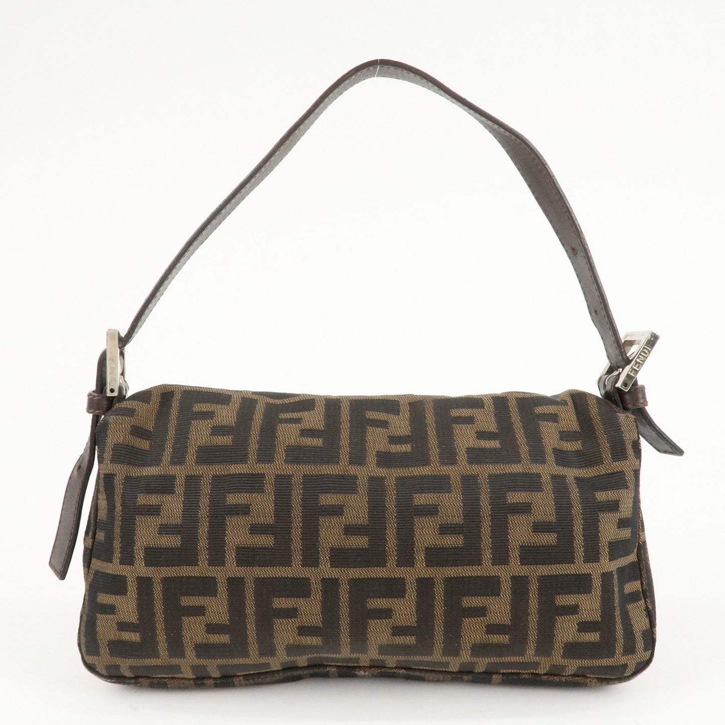 FENDI Mamma Baguette Zucca Canvas Leather Shoulder Bag Brown