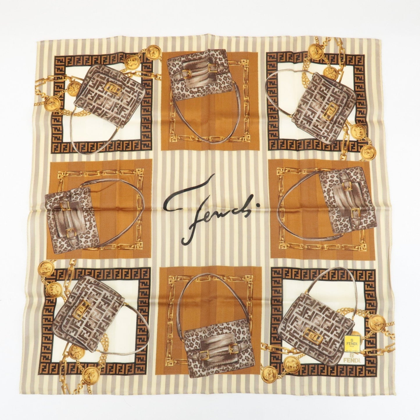 FENDI Set of 5 Cotton 100% Handkerchief Red Pink Brown Beige White