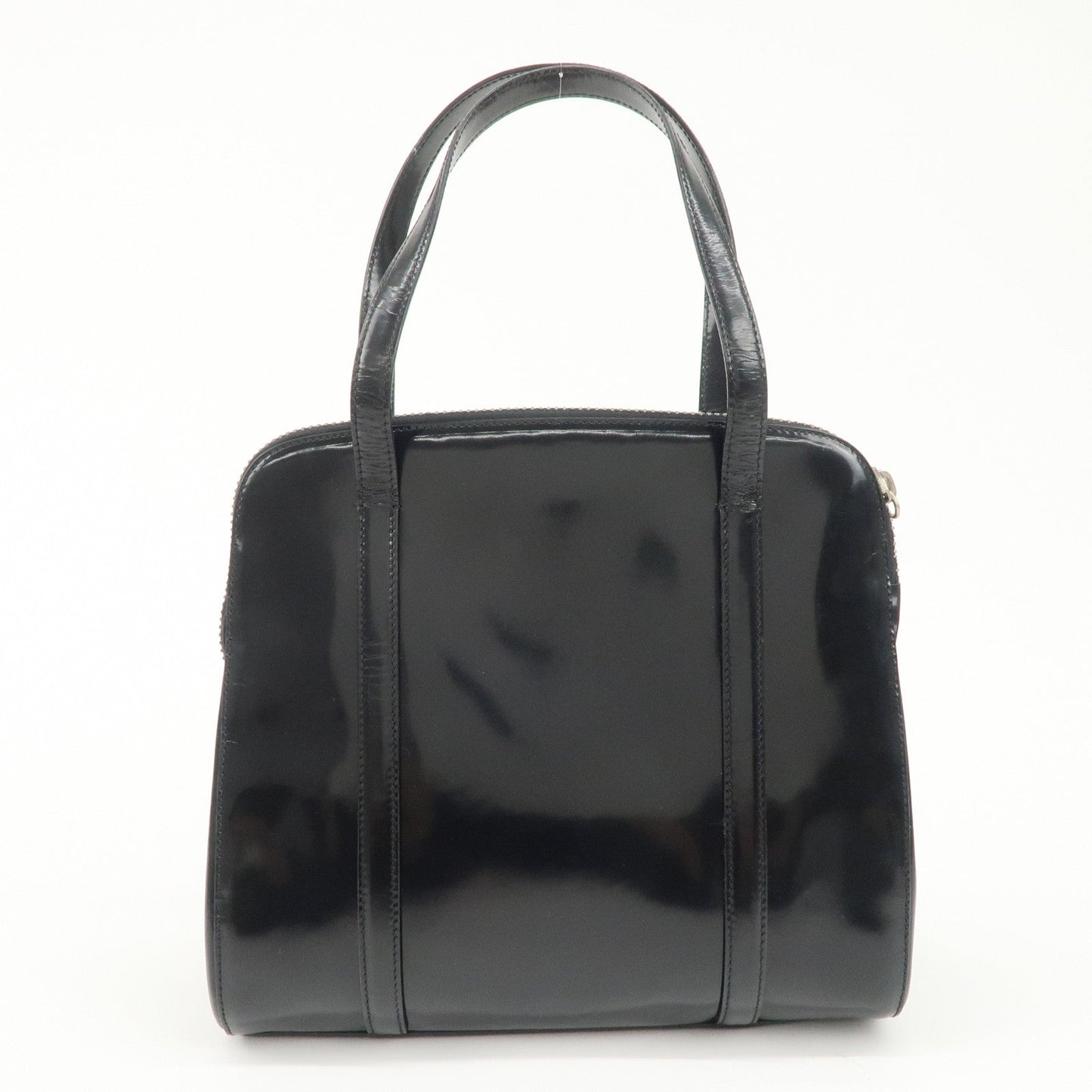 PRADA Patent Leather Tote Bag Hand Bag Black Silver HDW