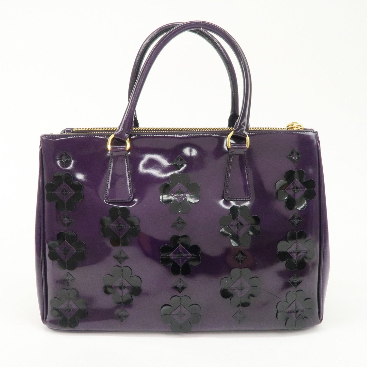 PRADA Patent Leather 2Way Shoulder Bag Flower Motif B2274F