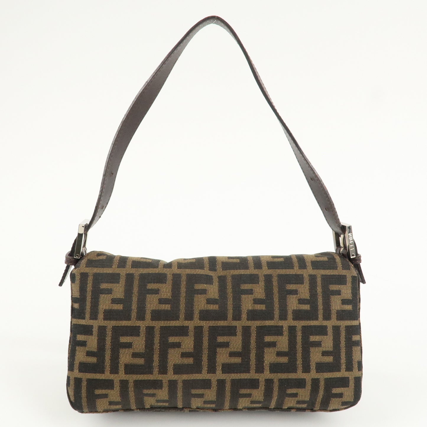 FENDI Zucca Canvas Leather Shoulder Bag Brown Black 26725