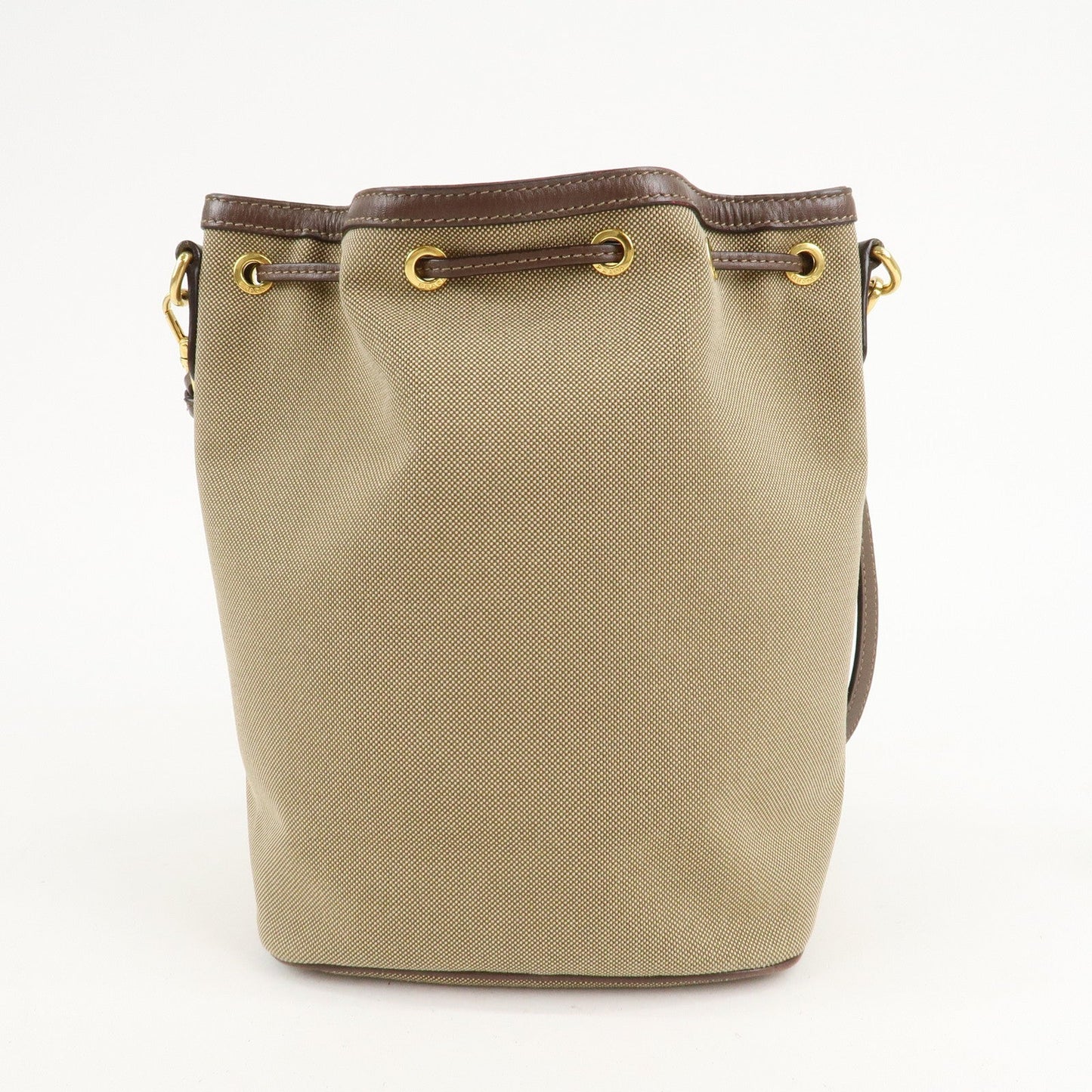 PRADA Logo Jacquard Leather Drawstring Shoulder Bag Beige 1BH038