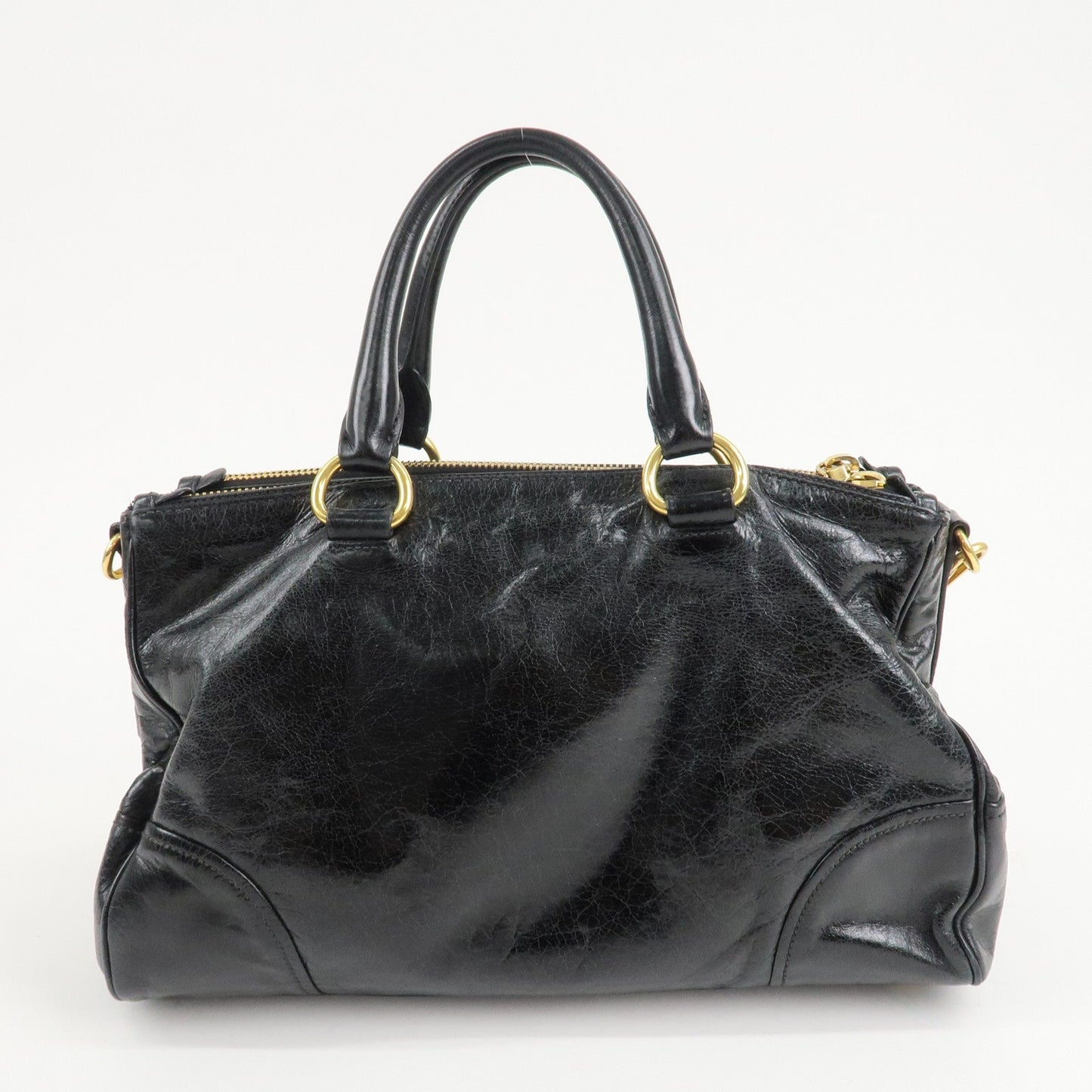 PRADA Leather 2Way Hand Bag Shoulder Bag Black BN2324