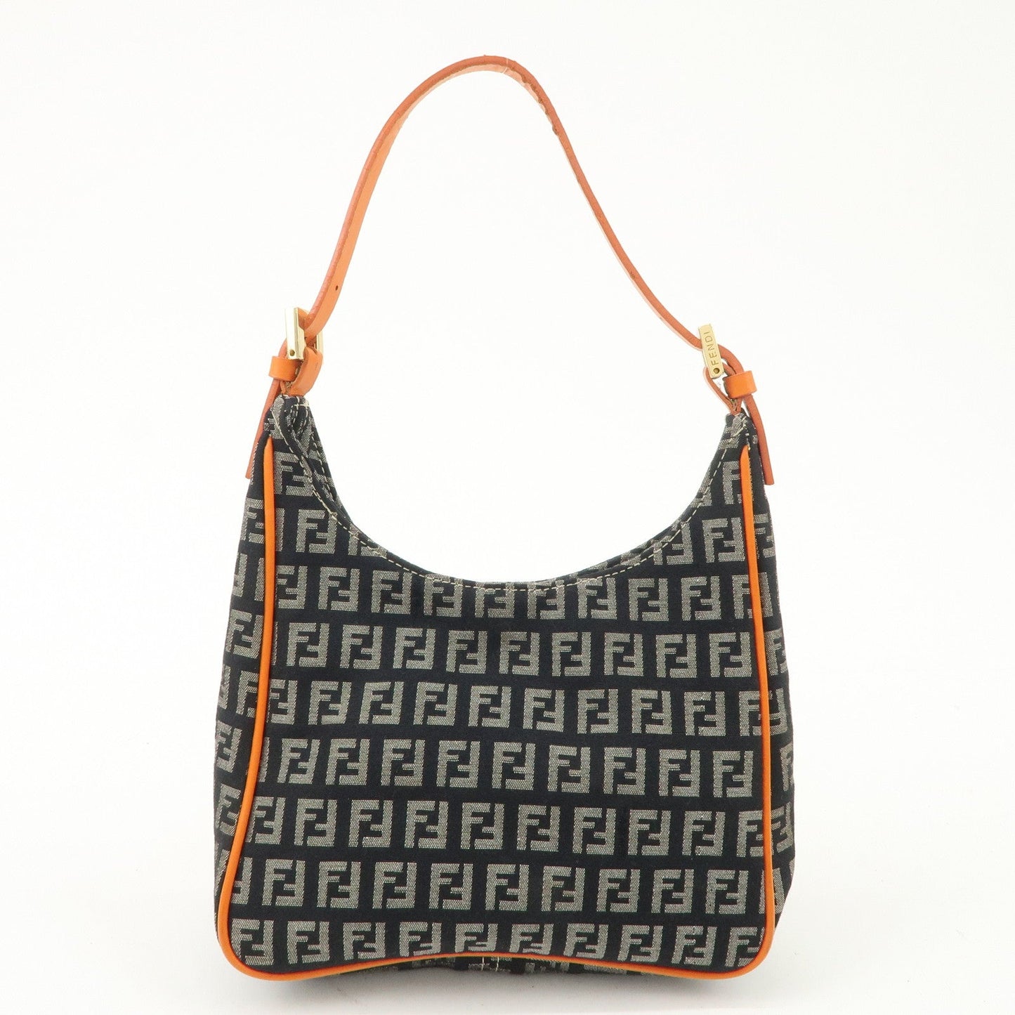 FENDI Zucchino Canvas Leather Shoulder Bag Black White 8BR157