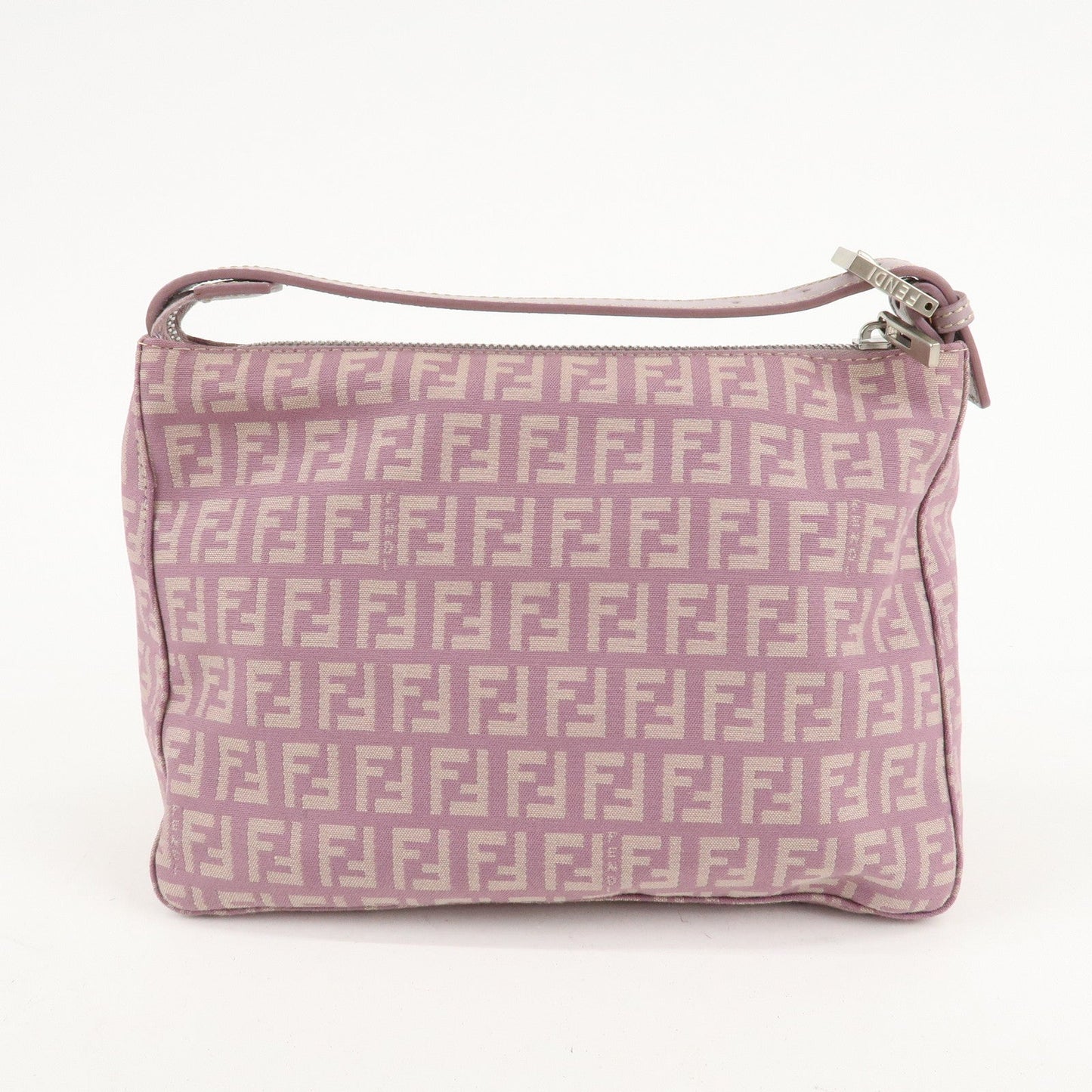 Auth FENDI  Zucchino Canvas Leather Hand Bag Pouch Purple Beige 8N0005  F/S