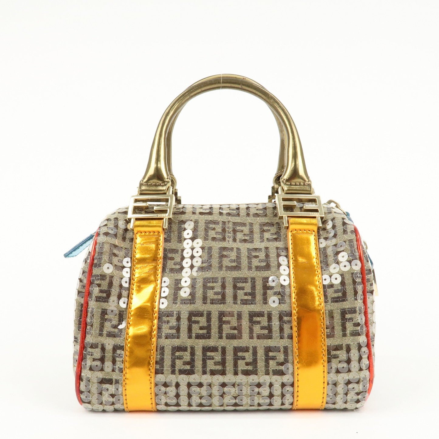 FENDI Zucchino Flip Sequin Canvas Patent Leather Boston Bag 8BL071