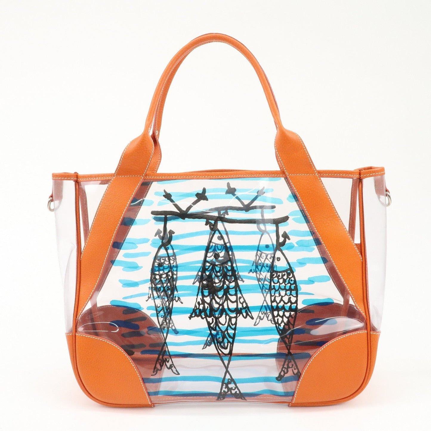 PRADA PVC Leather  Fish Print Clear Tote Bag Orange BR3020