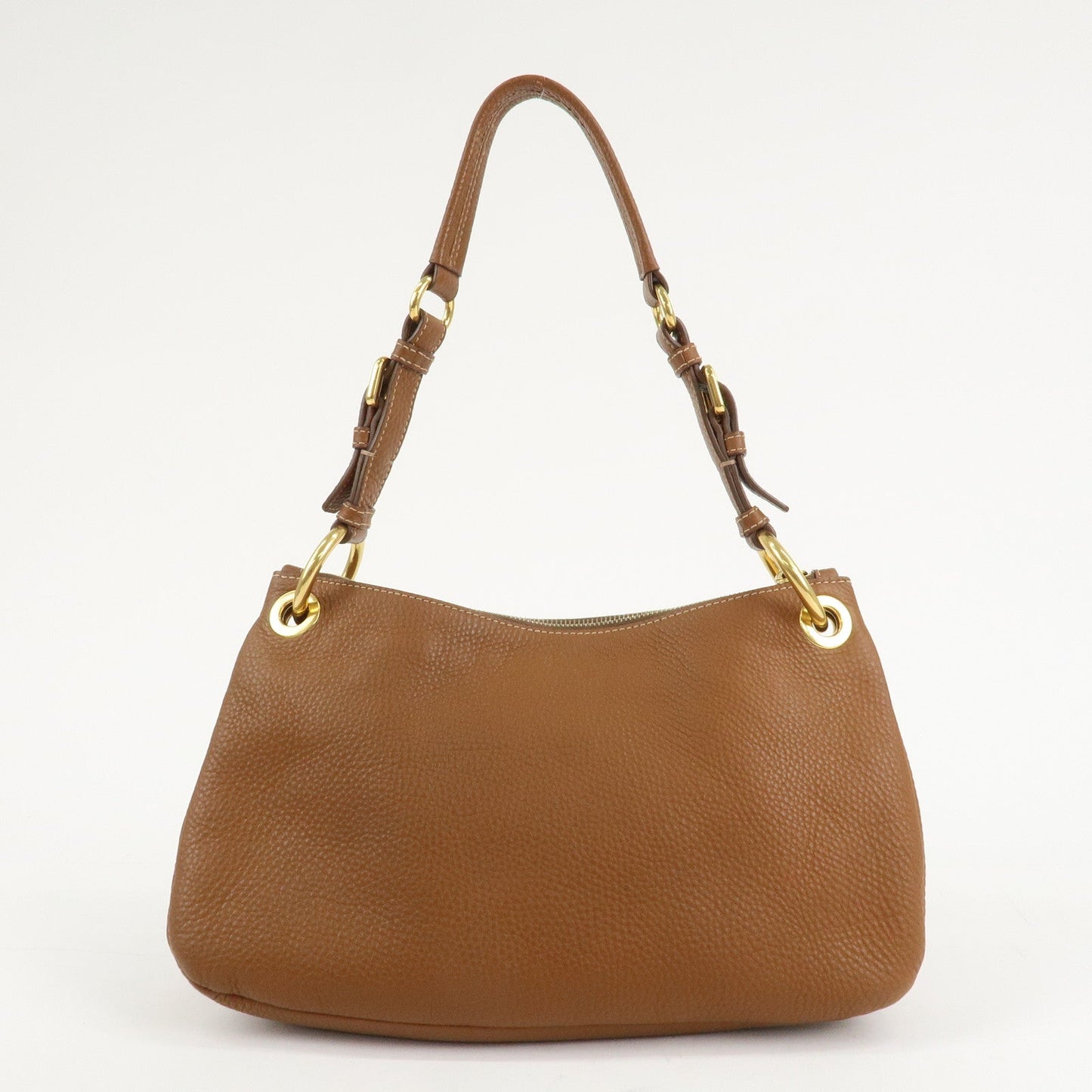 PRADA Leather Shoulder Bag Brown Gold Hardware B4894M
