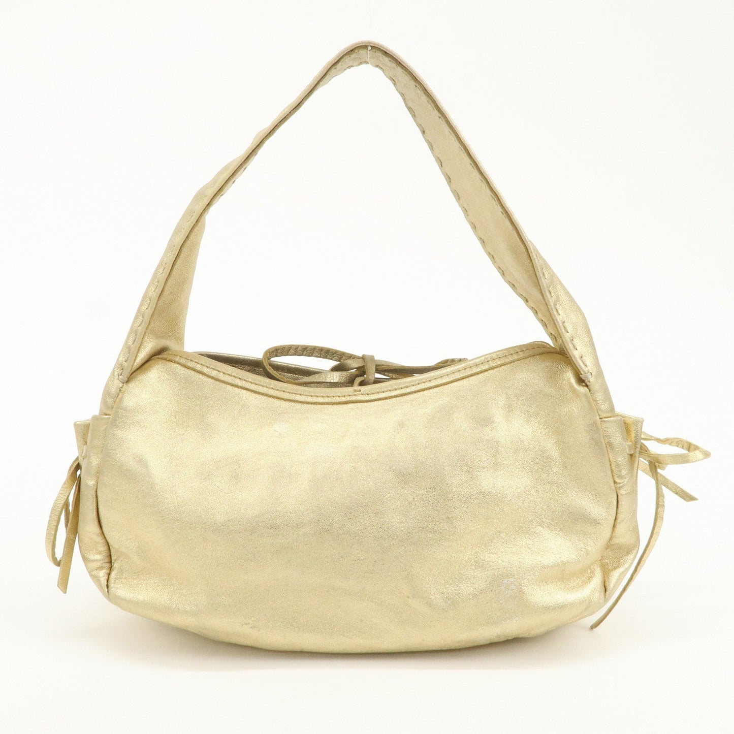 PRADA Leather Ribbon Hand Bag Shoulder Bag Gold