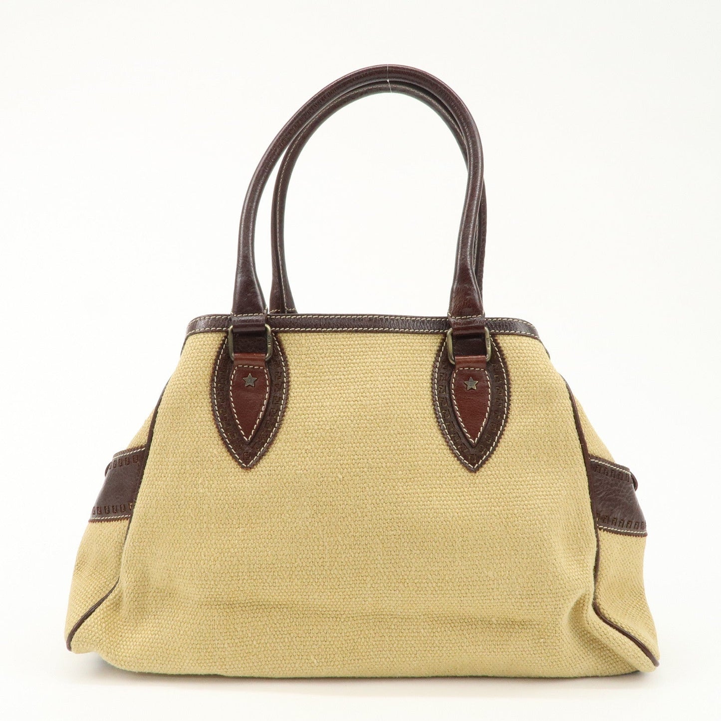 FENDI Ethnico Zucca Canvas Leather Shoulder Bag Beige Brown 8BN162
