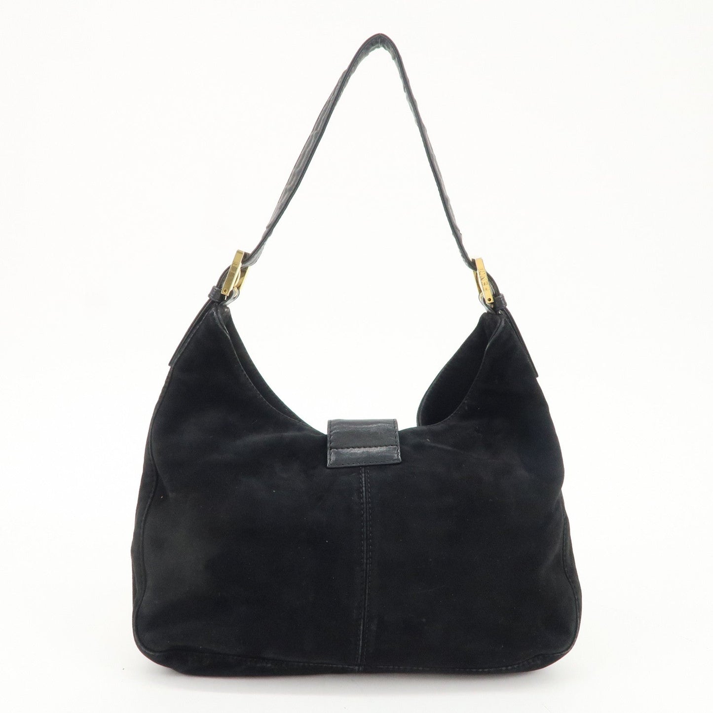 FENDI Suede Leather Shoulder Bag Black 26569