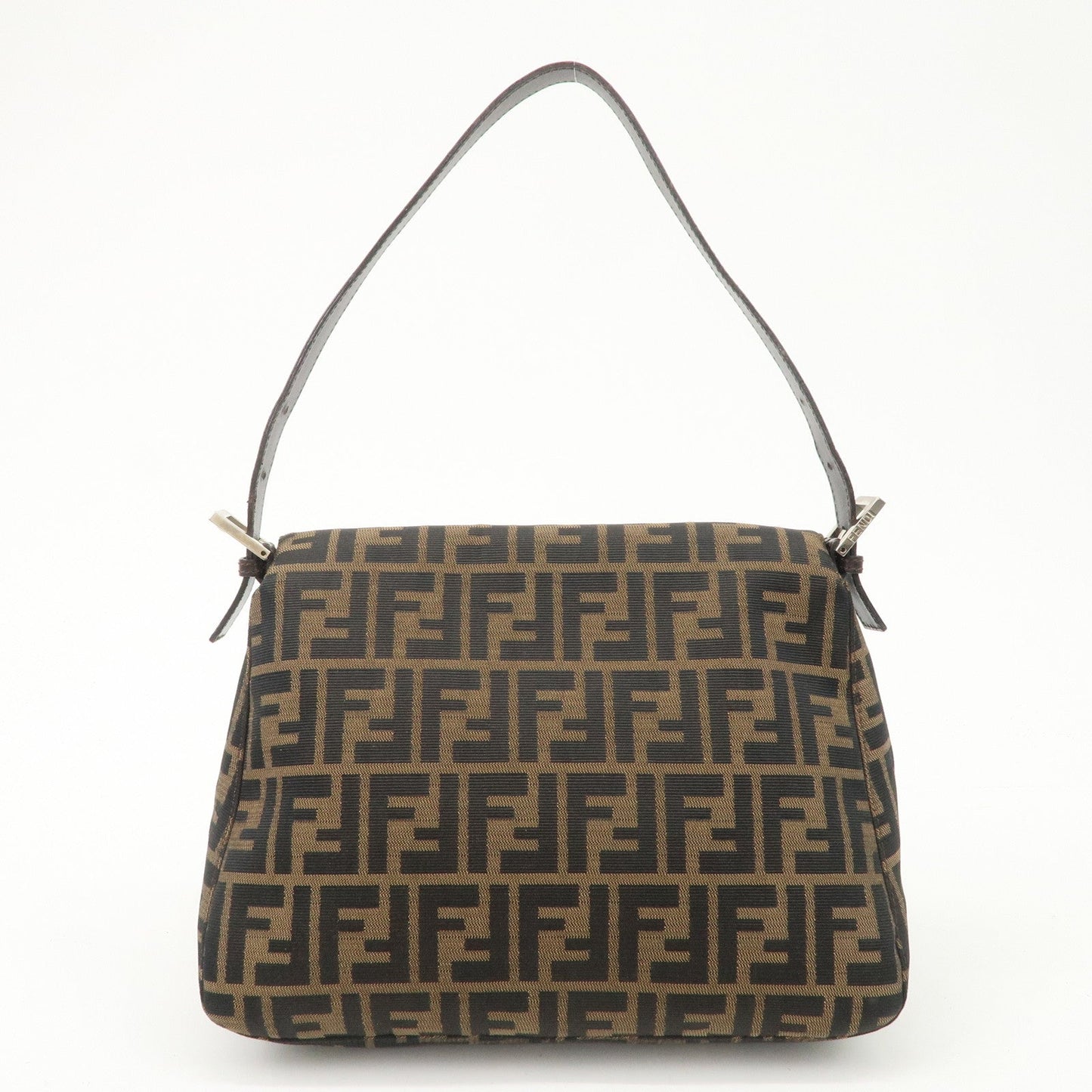 FENDI Mamma Baguette Canvas Leather Shoulder Bag Silver HDW 26325