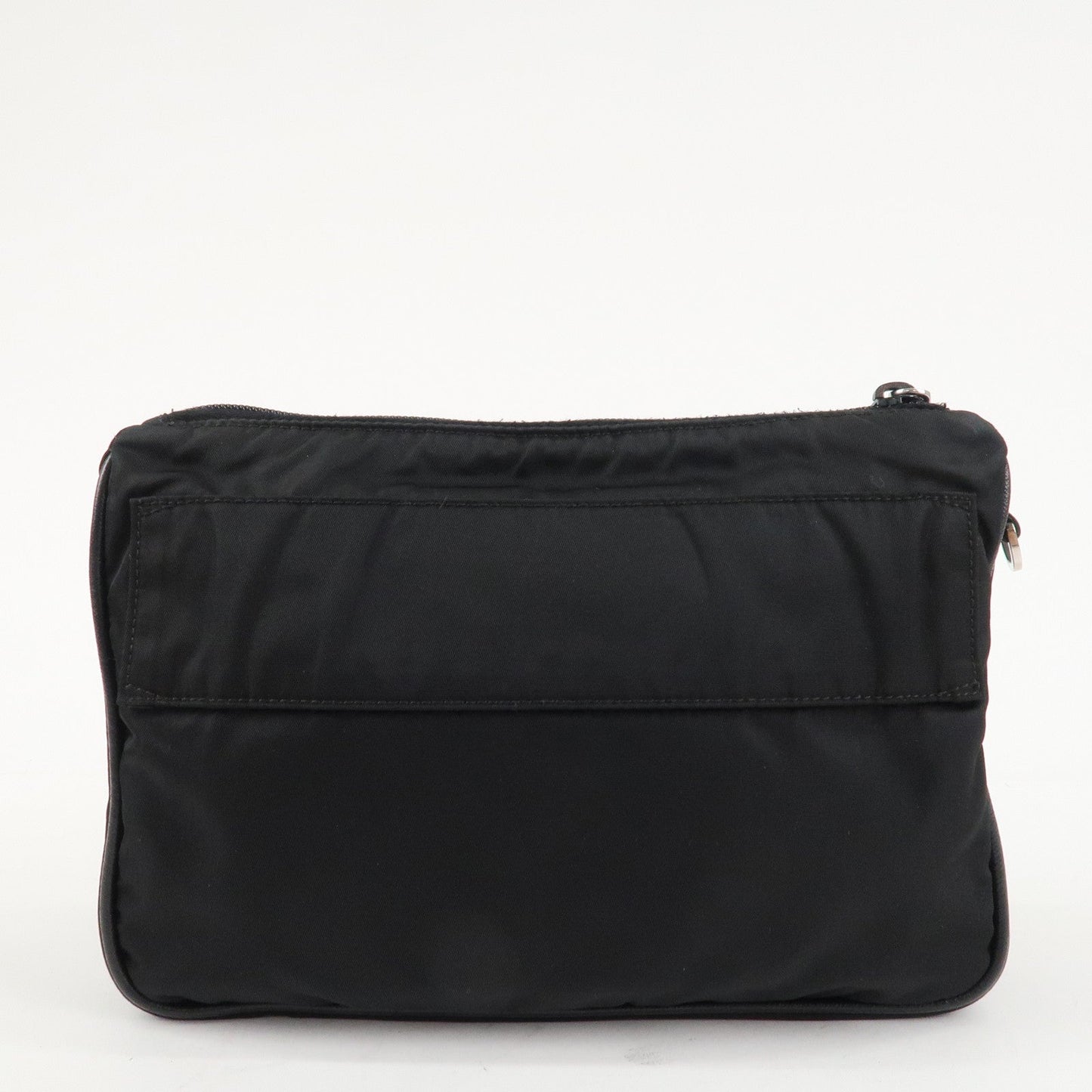 PRADA Logo Nylon Leather Clutch Bag Travel Pouch Black
