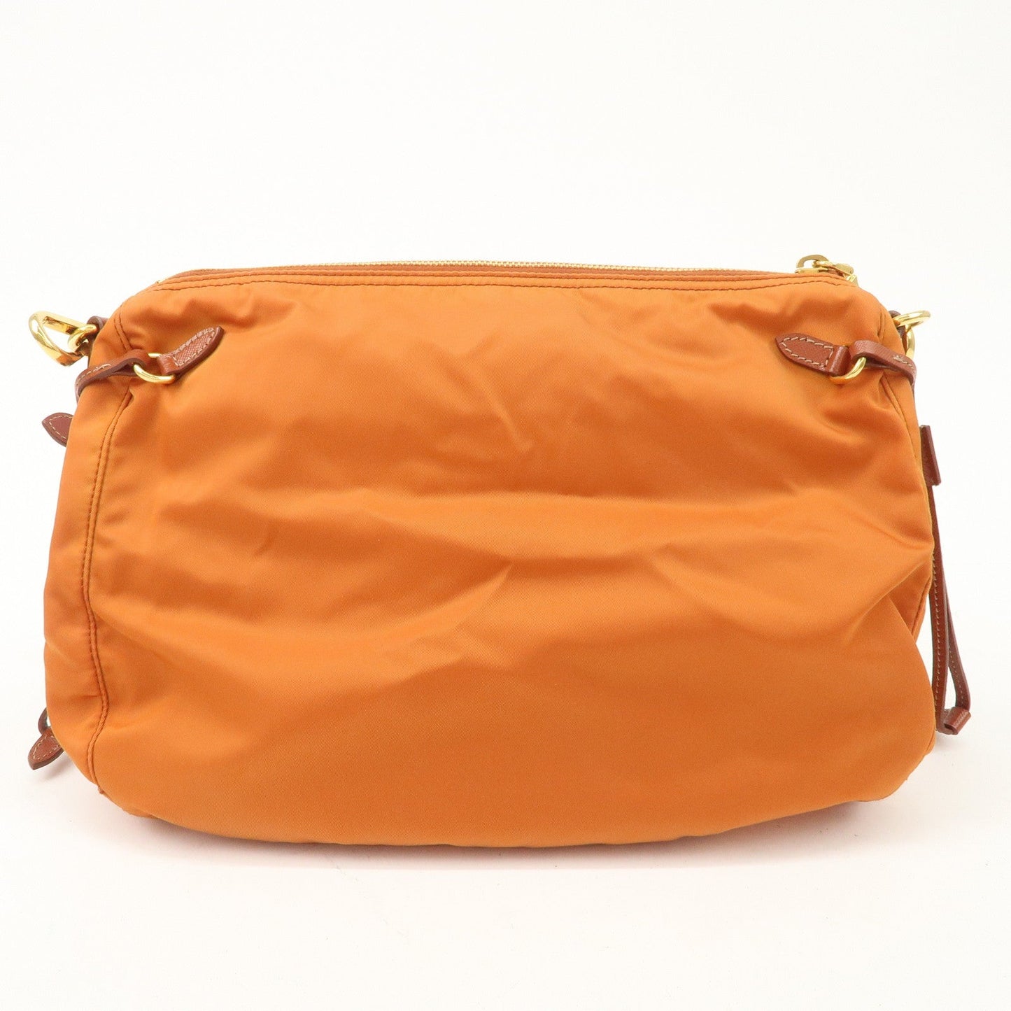 PRADA Logo Nylon Leather Shoulder Bag Gold Hardware Orange
