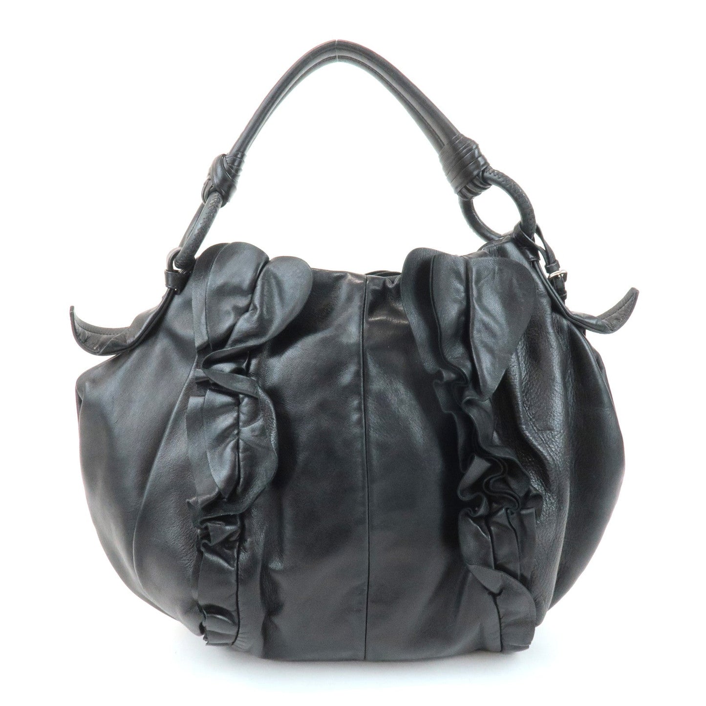 PRADA Leather Gathered 2WAY Shoulder Bag Hand Bag Black