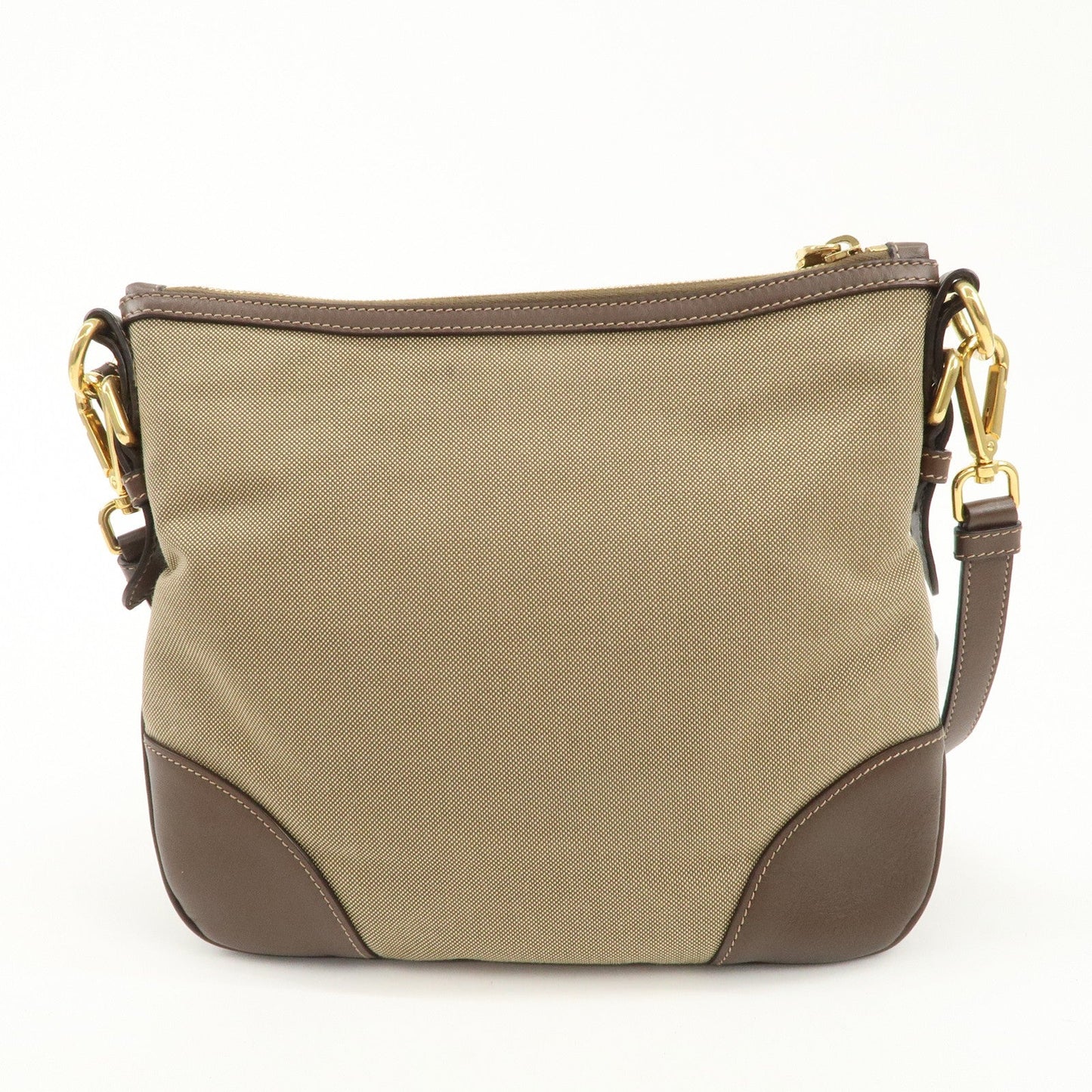 PRADA Logo Jaguard Leather Shoulder Bag Crossbody Bag Beige Brown
