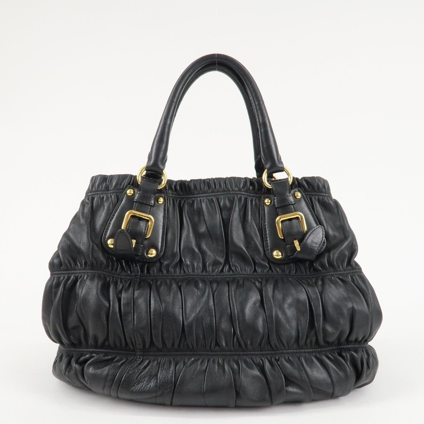 PRADA Leather 2Way Bag Hand Bag Shoulder Bag   Black Gold HDW