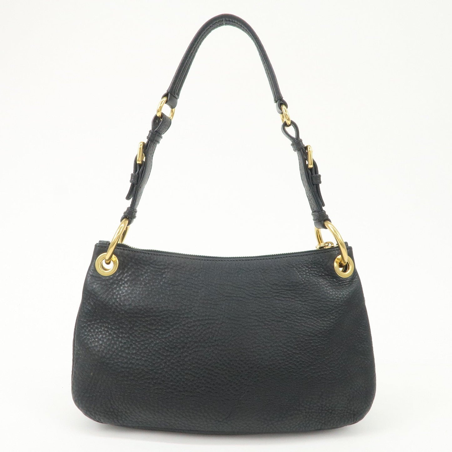 PRADA Logo Leather One-Shoulder Bag Hand Bag Black Gold Hardware