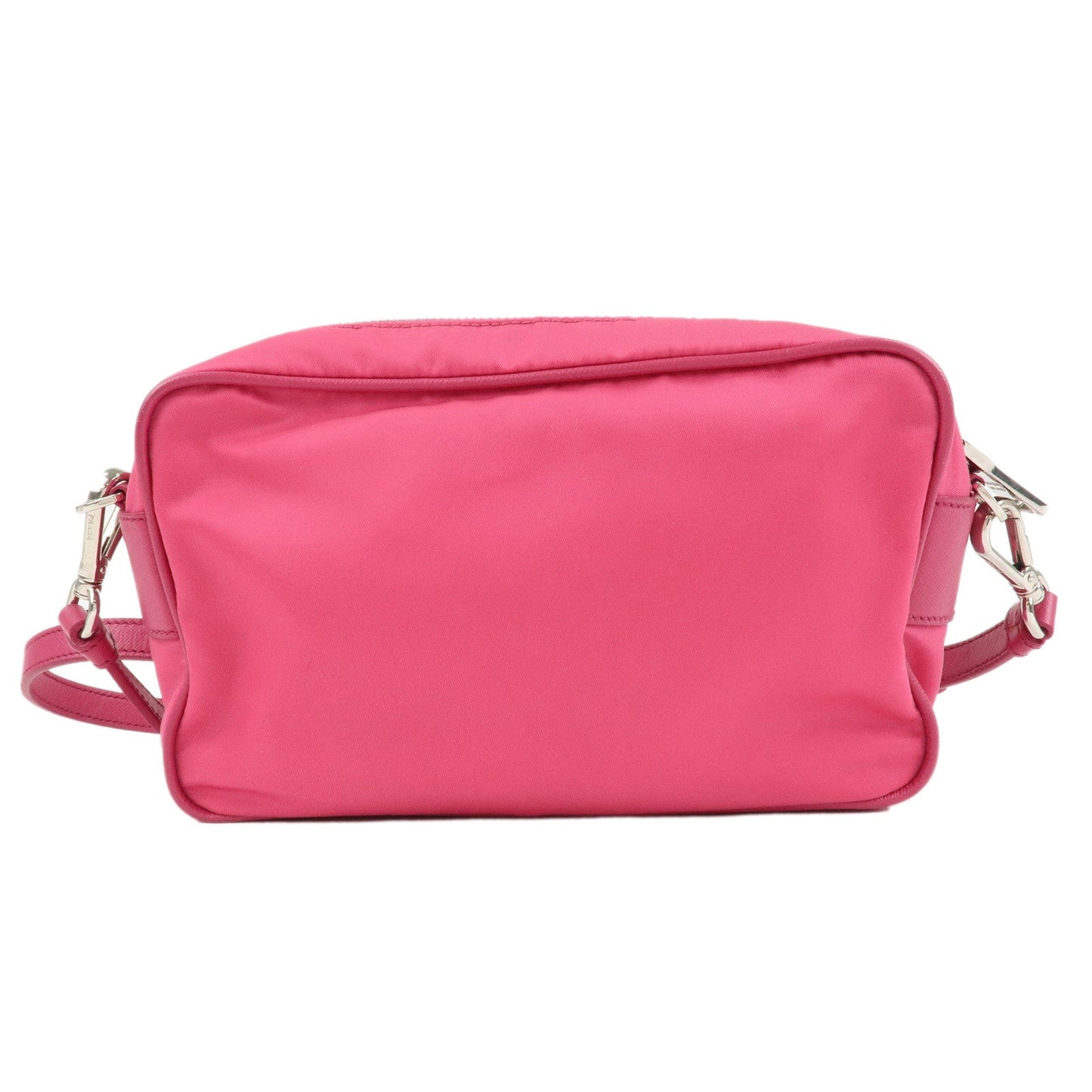 PRADA Triangle Logo Leather Shoulder Bag Pink Silver Hardware