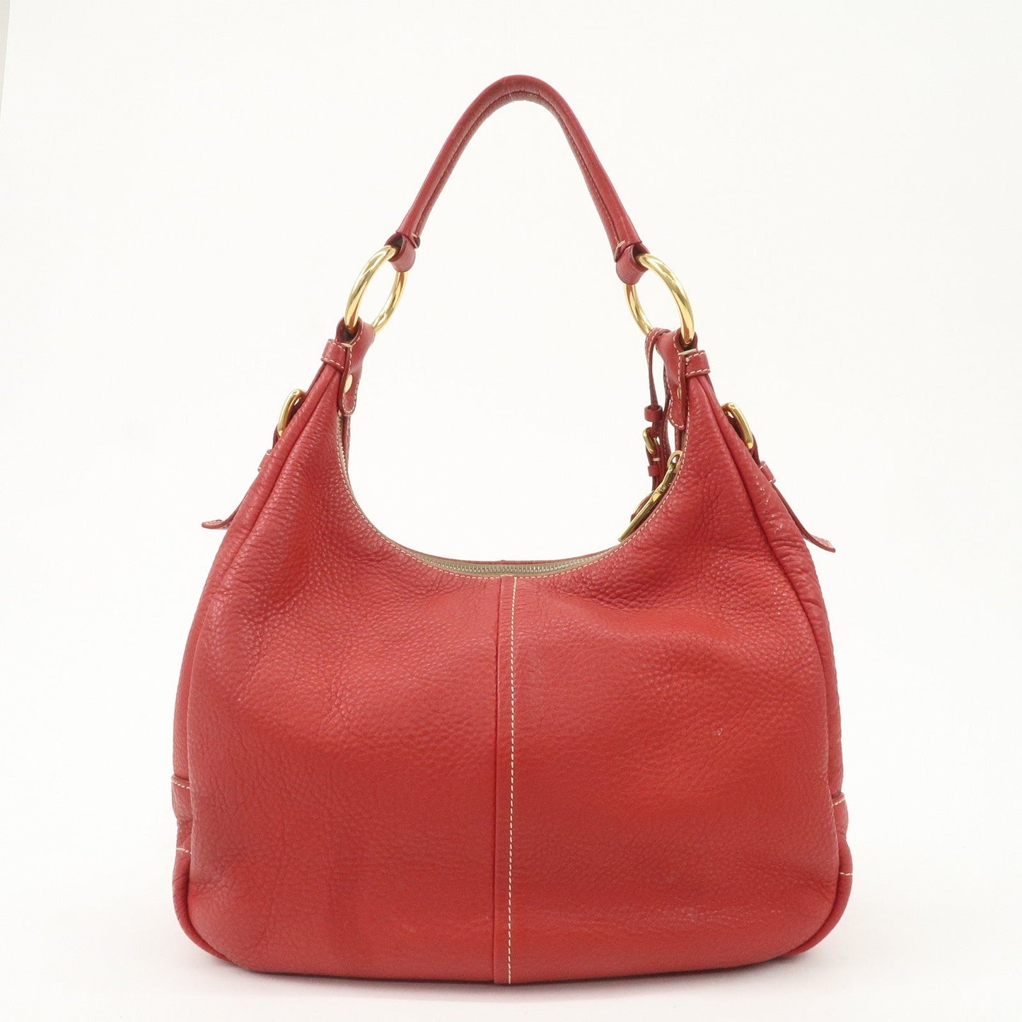 PRADA Logo Leather Shoulder Bag Hand Bag Red BR4373