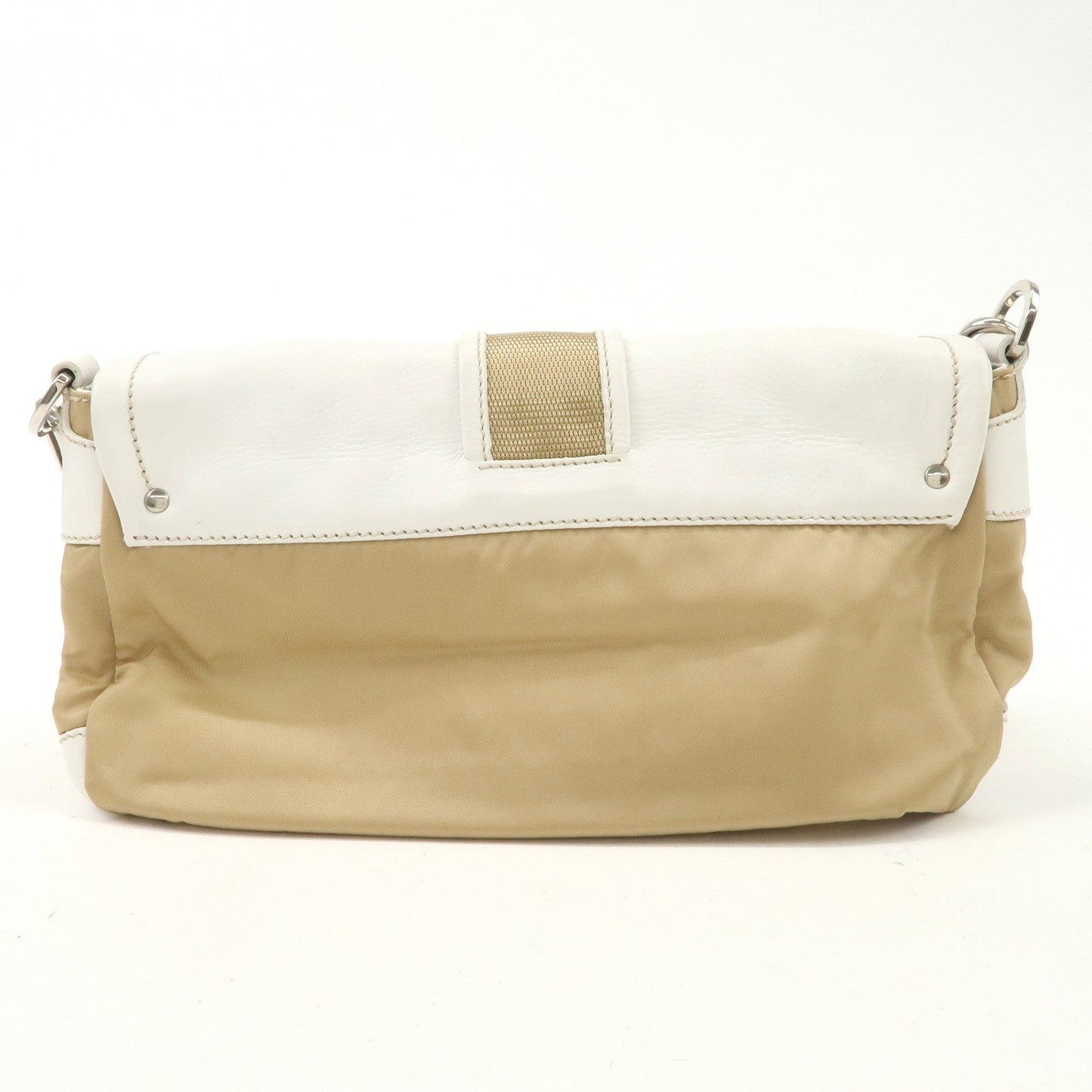 PRADA Nylon Leather Shoulder Bag Cross Body Bag White Beige BR2417