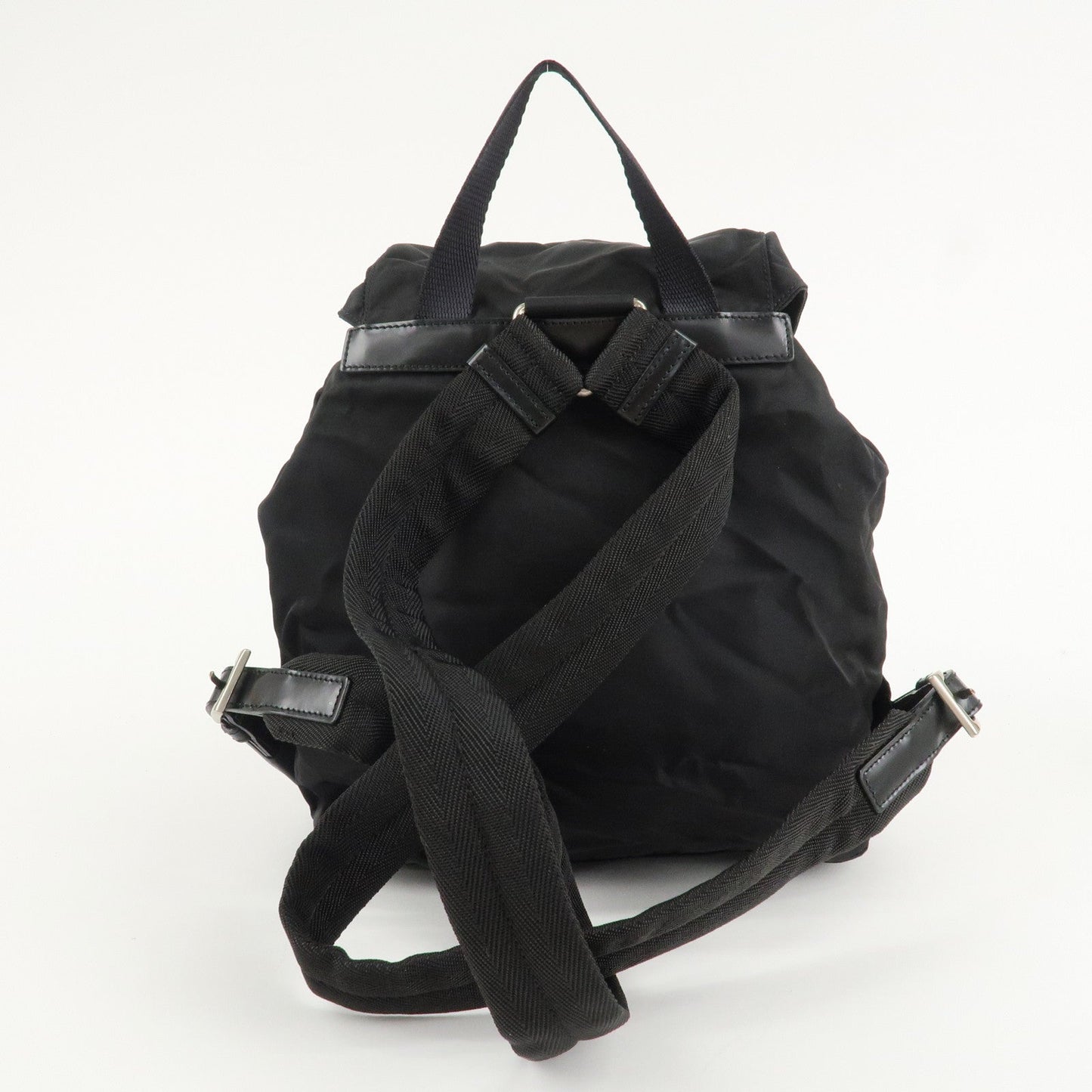 PRADA Triangle Logo Nylon Leather Back Pack Black B5885