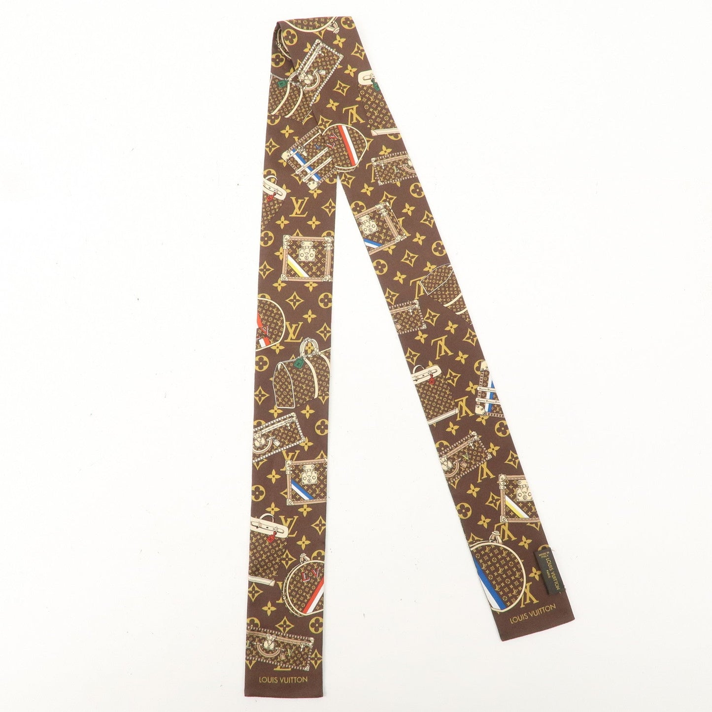 Louis Vuitton Bando Monogram Trunks Silk Scarf Brown M72395
