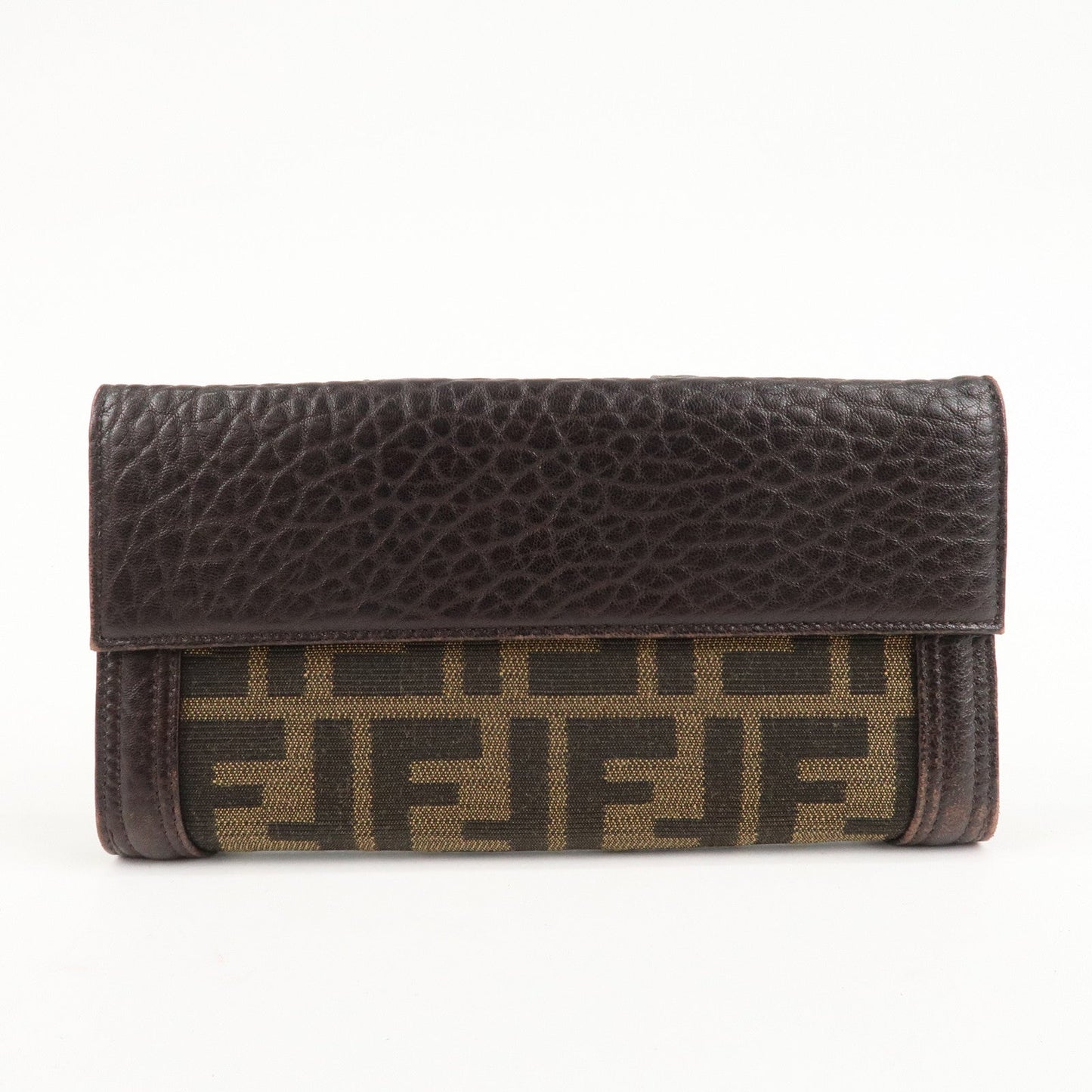 FENDI Zucca Canvas Leather W Hook Bifold Long Wallet 8N0032