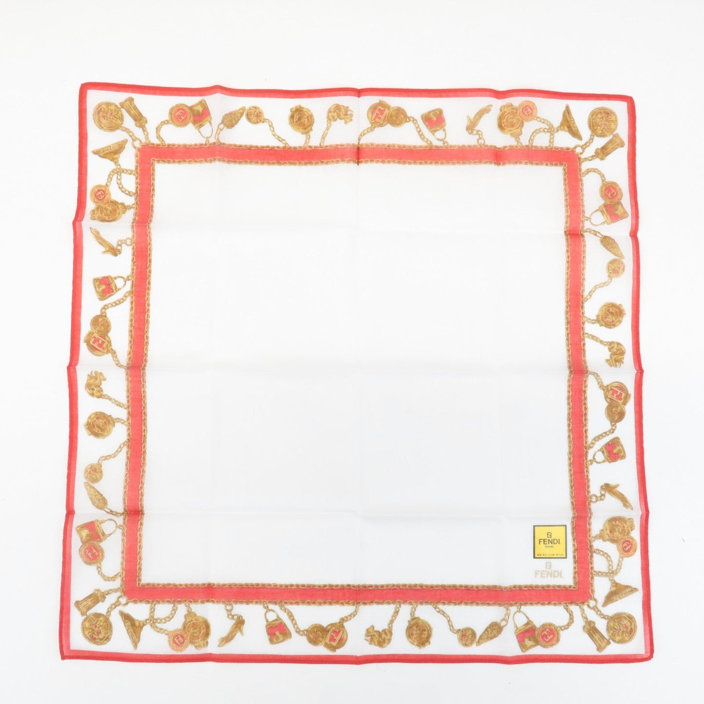 FENDI Set of 5 Cotton 100% Handkerchief Pink Navy Red White
