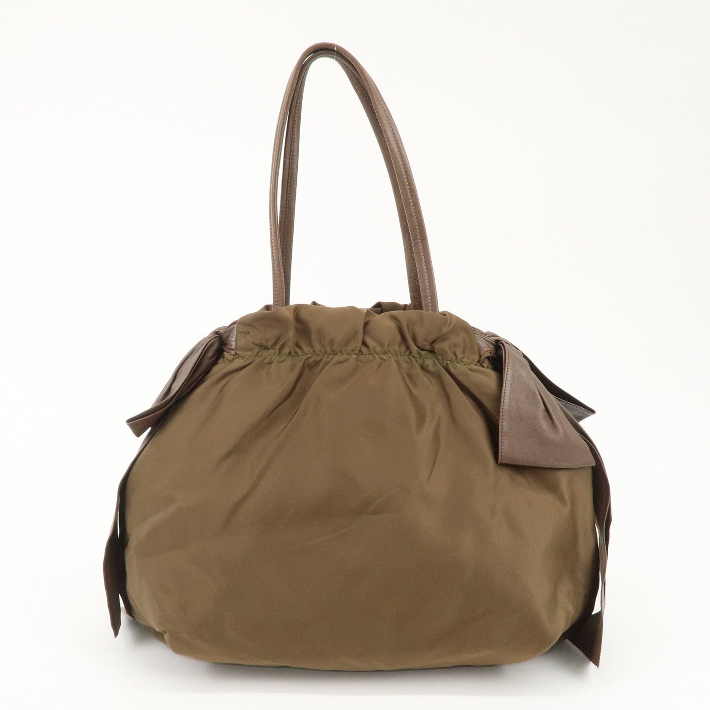 PRADA Logo Nylon Leather Ribbon Shoulder Bag Brown BR4205