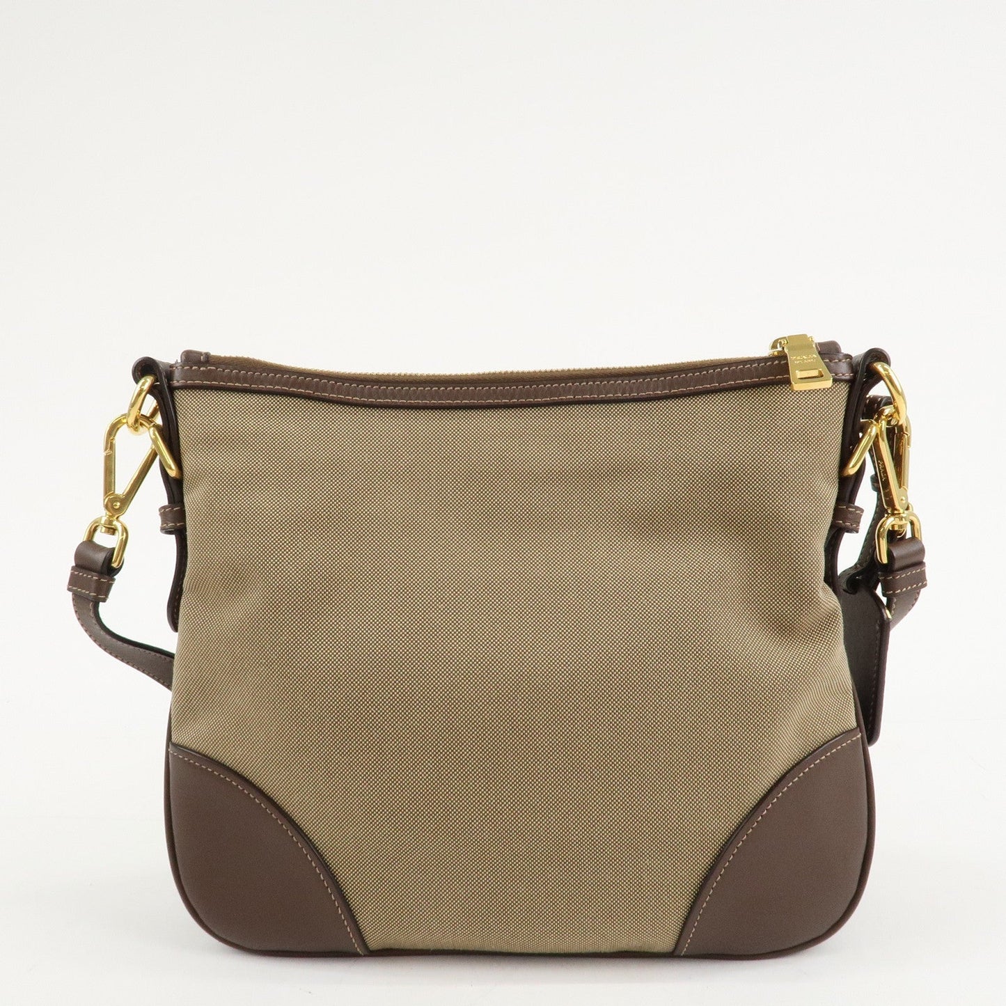 PRADA Jacquard Leather Shoulder Bag Purse Beige Brown BT867A