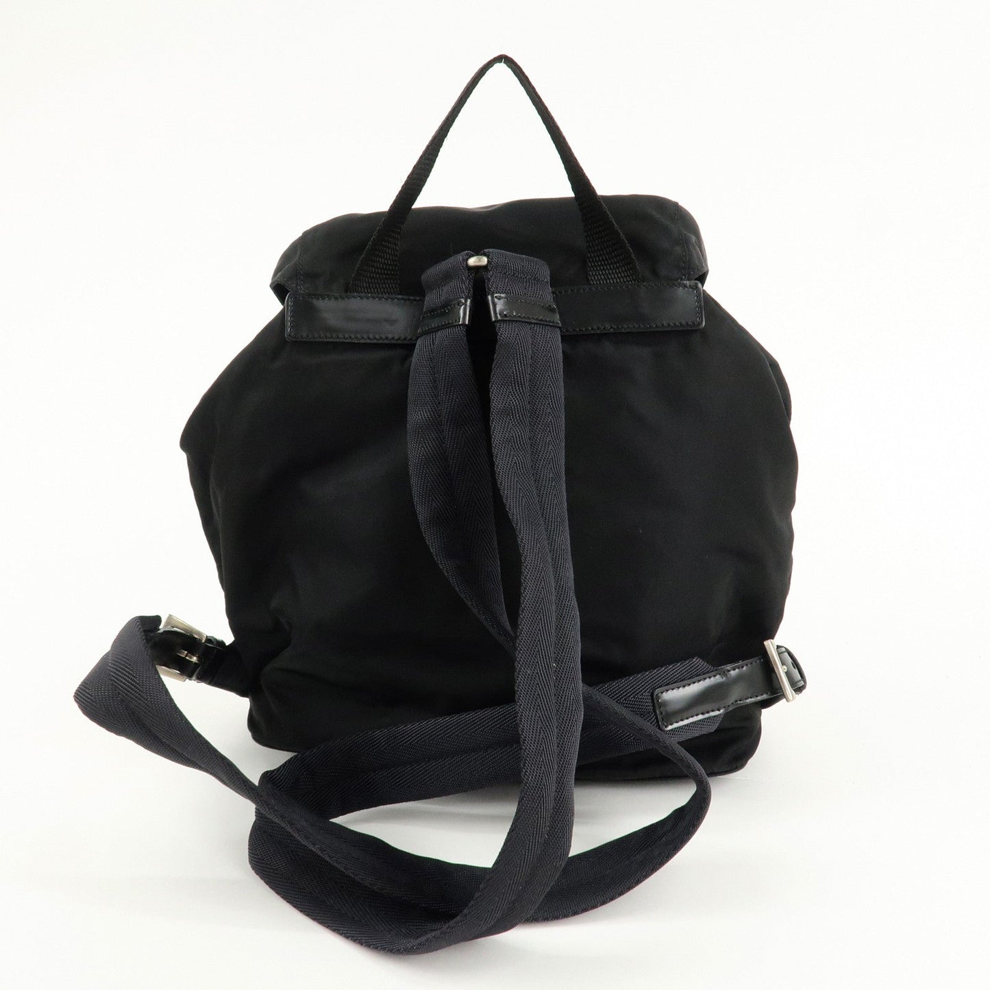 PRADA Triangle Logo Nylon Leather Back Pack Black B5885