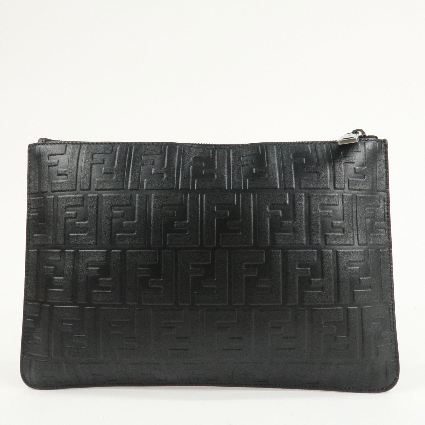 FENDI Zucca Leather Clutch Bag Hand Bag  Black 7N0078