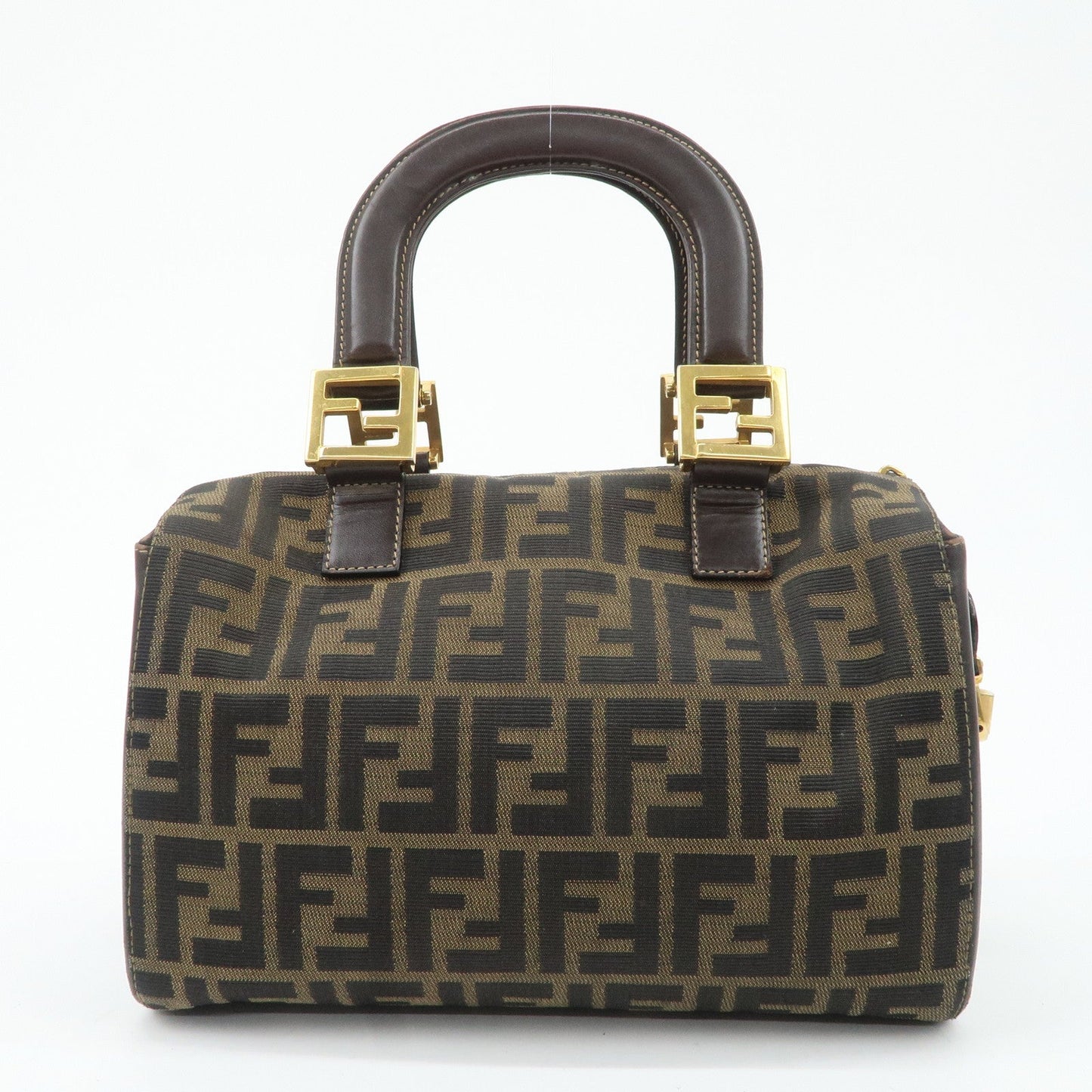 FENDI Zucca Canvas Leather Hand Bag Brown Black