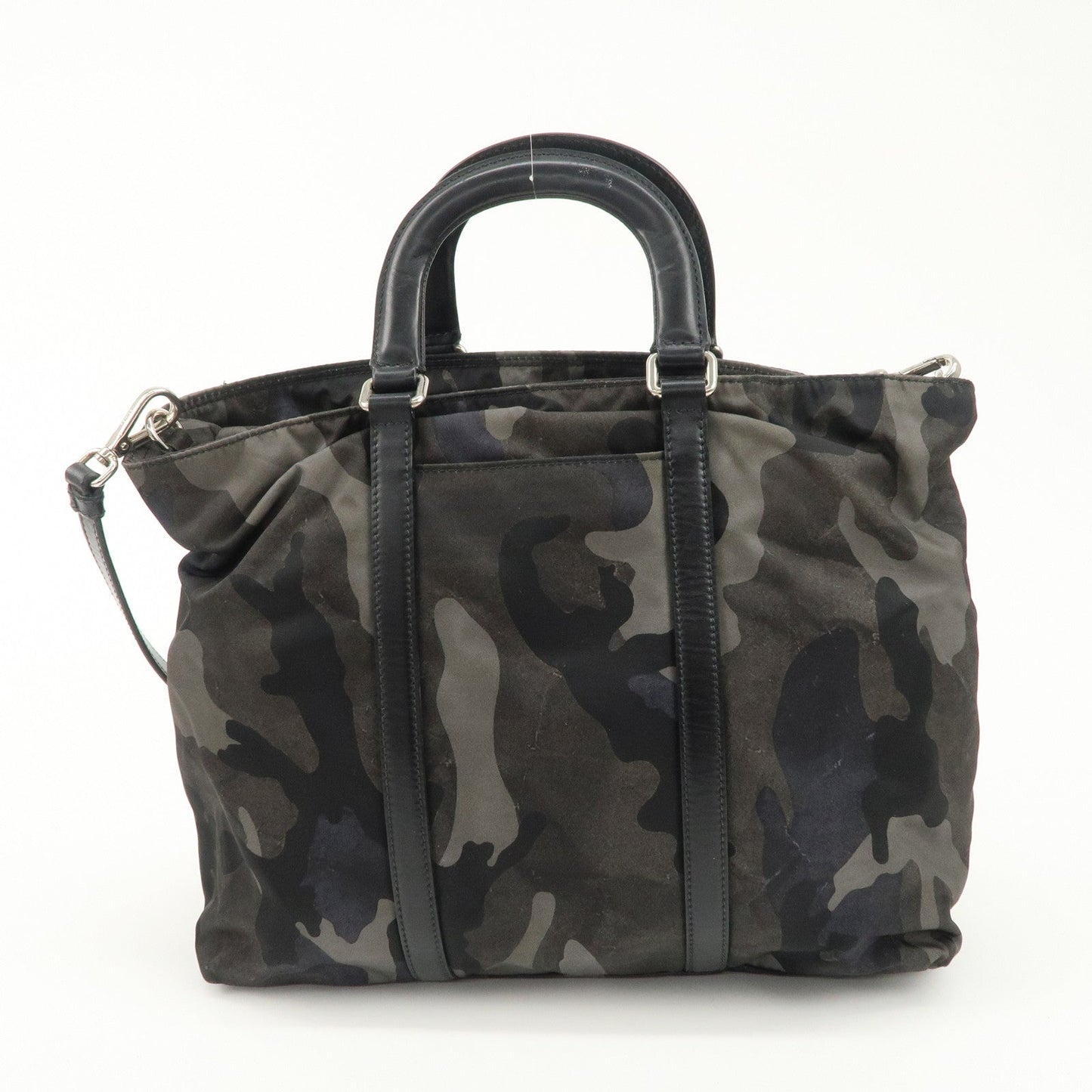PRADA Nylon Leather 2Way Hand Bag Camouflage Khaki Black BN2791