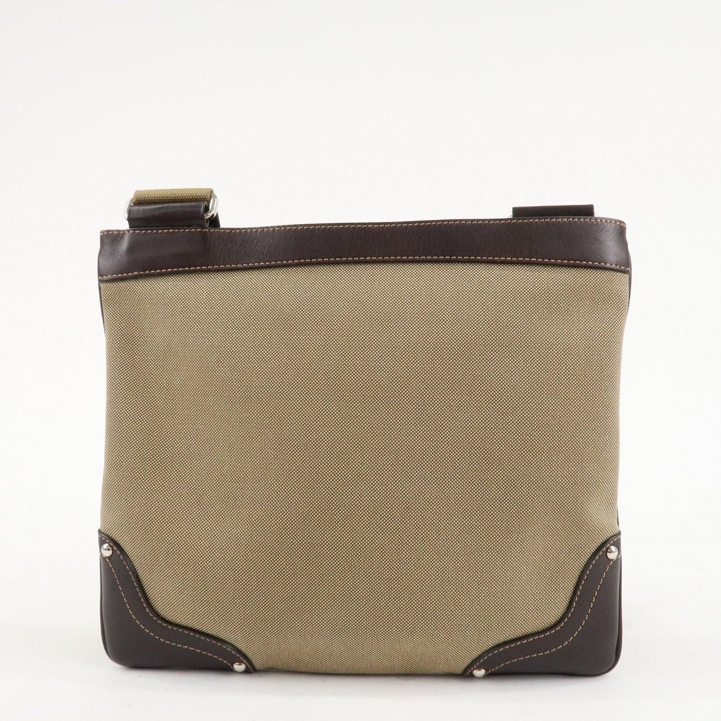 PRADA Logo Jacquard Leather Shoulder Bag Beige Dark Brown M506A