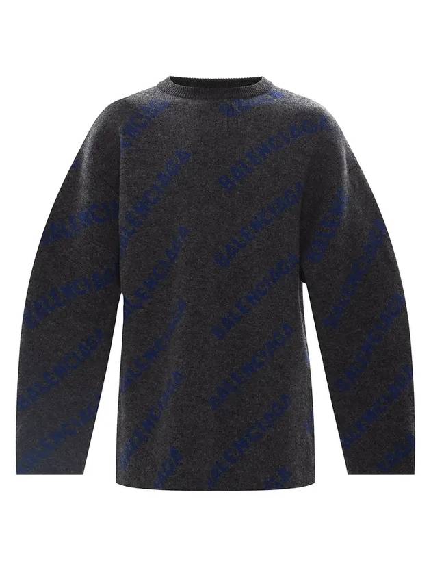 Luxury Balenciaga Trending 2026 All-Over Logo Wool Knit Top Grey