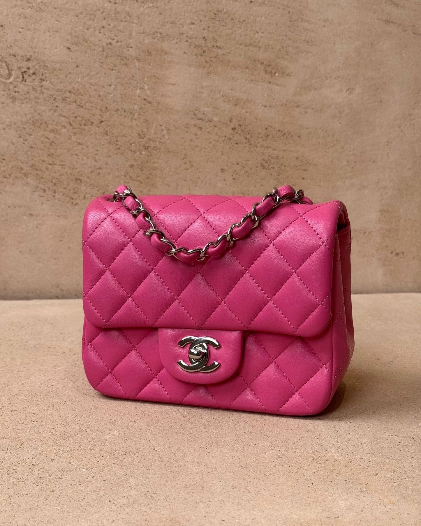 Chanel Mini Flap Square - Pink Lambskin | Silver Hardware