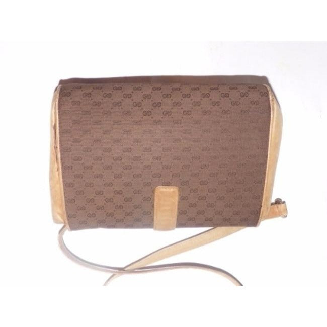 Gucci Vintage Purses Camel Leather Brown Small G Logo Print Canvas And Cross Body Bag