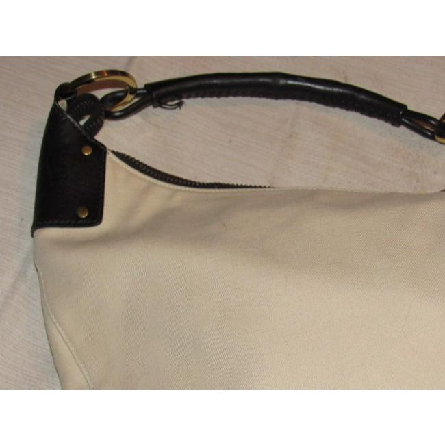 Gucci Vintage White And Gg Leather Hobo Bag