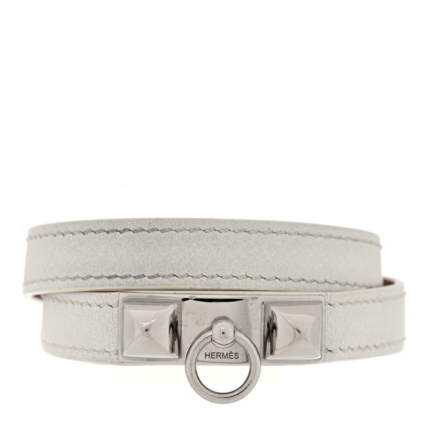 Hermes Epsom Rivale Double Tour Bracelet L White