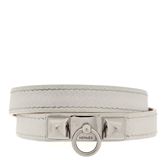 Hermes Epsom Rivale Double Tour Bracelet L White