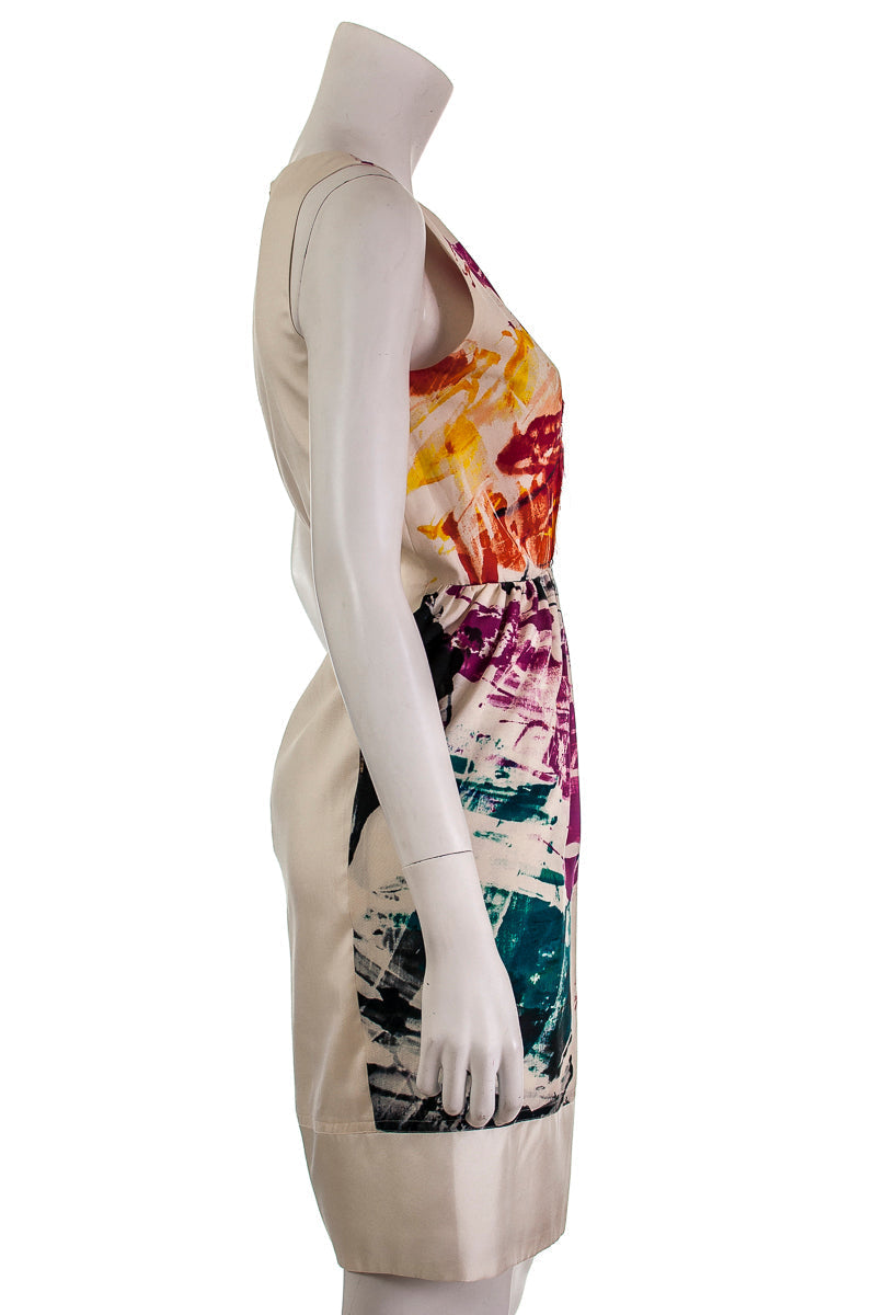 Luxury Saint Laurent Trending 2025 Abstract Print Silk Shift Dress Size S | FR 38